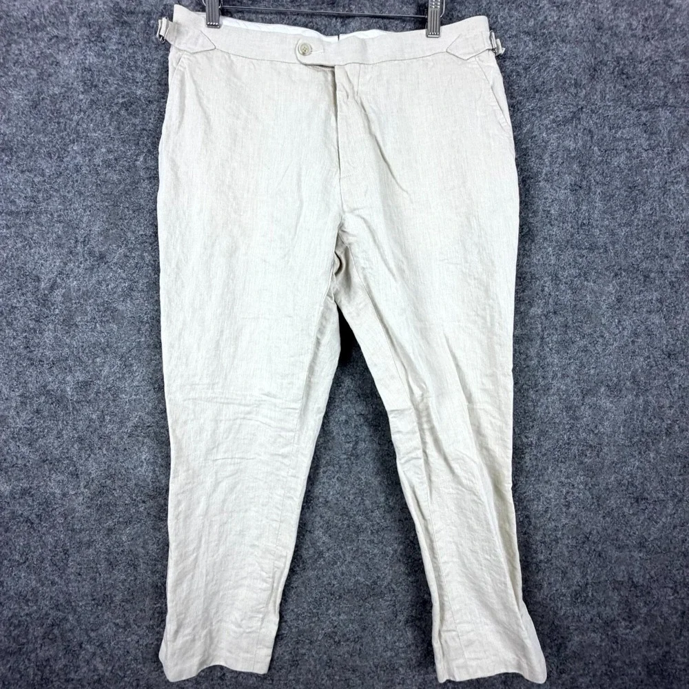 Suitsupply Dress Pants Mens 34 Beige Linen Cotton Mid Rise Flat Front Business